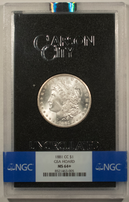 Dollars 1881-CC $1 MORGAN DOLLAR GSA WITH BOX AND CARD – NGC MS-64+ CARSON CITY!