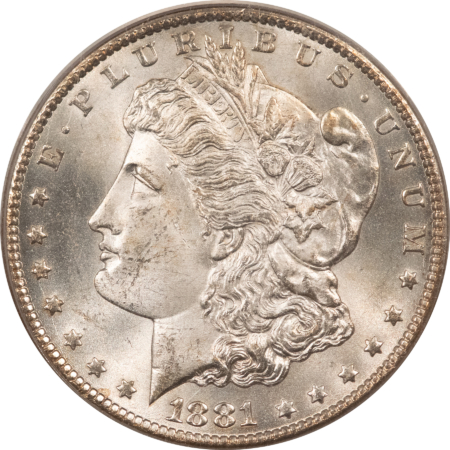 Dollars 1881-CC $1 MORGAN DOLLAR – PCGS MS-63, OGH, WHITE, PQ & NEAR GEM! CARSON CITY!