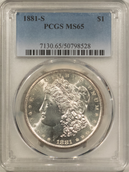 Dollars 1881-S $1 MORGAN DOLLAR – PCGS MS-65, BLAZING WHITE, PREMIUM QUALITY GEM!