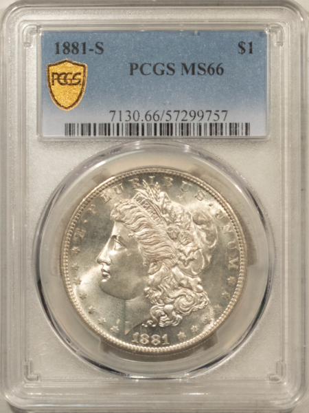 Dollars 1881-S $1 MORGAN DOLLAR – PCGS MS-66, LOOKS 67! SUPER PREMIUM QUALITY!