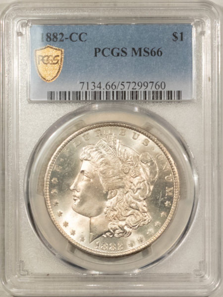 Dollars 1882-CC $1 MORGAN DOLLAR – PCGS MS-66, REALLY NICE! CARSON CITY!
