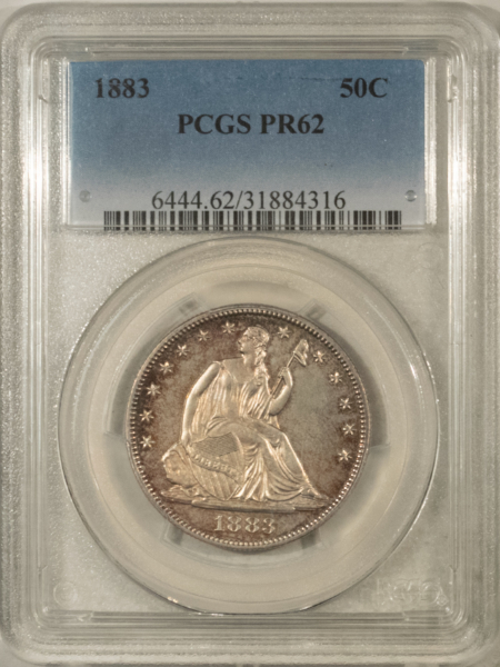 Half Dollars 1883 PROOF SEATED LIBERTY HALF DOLLAR – PCGS PR-62, SUPER PRETTY REVERSE!