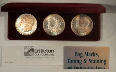 Dollars 1883-O/1884-O/1885-O MORGAN DOLLARS LOT/3, BU BEAUTIFUL TONED SET IN VELVET BOX!