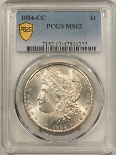 Dollars 1884-CC $1 MORGAN DOLLAR – PCGS MS-62, WHITE, CARSON CITY!