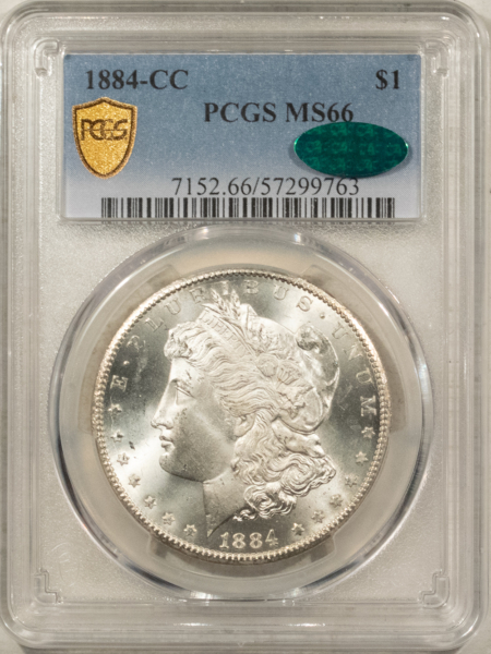 CAC Approved Coins 1884-CC $1 MORGAN DOLLAR – PCGS MS-66 CAC, FROSTY WHITE CARSON CITY!