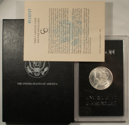 Dollars 1885-CC $1 MORGAN DOLLAR – WHITE & CHOICE WITH BOX AND CARD! CARSON CITY!