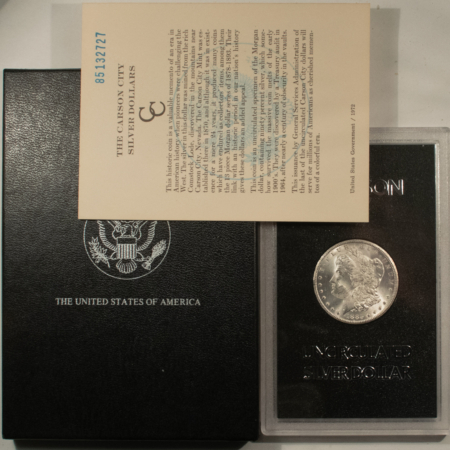 Dollars 1885-CC $1 MORGAN DOLLAR – WHITE & CHOICE WITH BOX AND CARD! CARSON CITY!