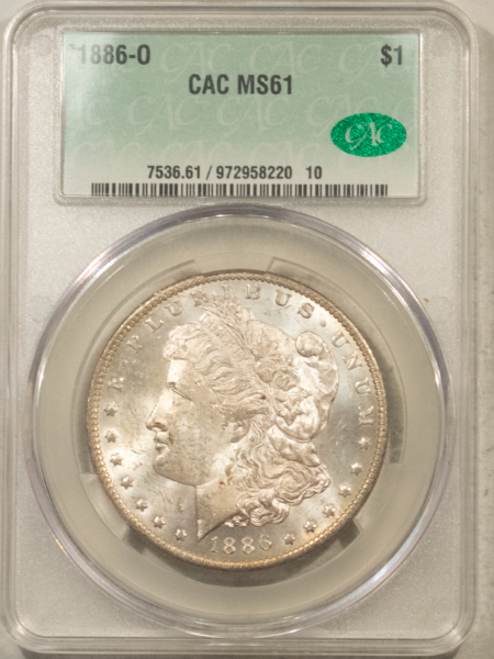 CAC Approved Coins 1886-O $1 MORGAN DOLLAR – CACG MS-61, FRESH, REAL BU, PREMIUM QUALITY+ & CAC!