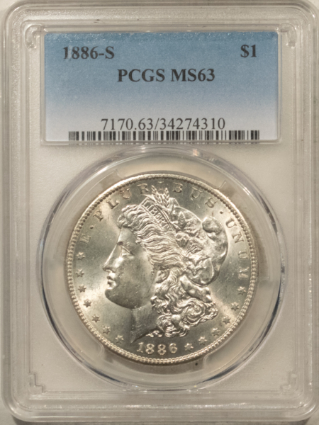Dollars 1886-S $1 MORGAN DOLLAR – PCGS MS-63 BLAST WHITE & CHOICE!