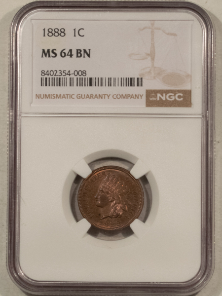 Indian 1888 INDIAN CENT – NGC MS-64 BN, LOOKS RB, FLASHY!