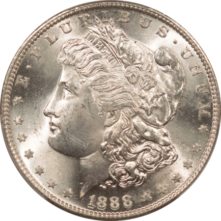 Dollars 1888-S $1 MORGAN DOLLAR – PCGS MS-64, FLASHY WHITE & SUPER PREMIUM QUALITY!