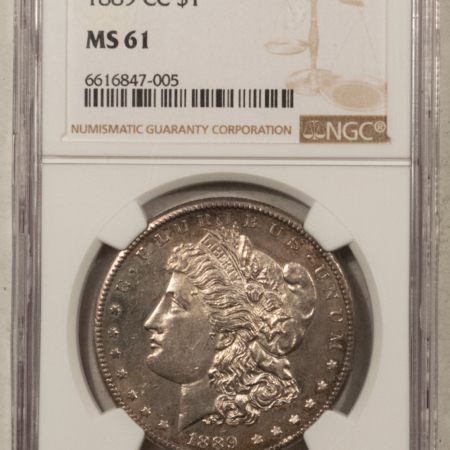 Dollars 1889-CC $1 MORGAN DOLLAR – NGC MS-61, SATINY & SEMI PL KEY, KING OF CARSON CITY