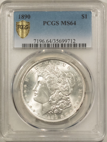 Dollars 1890 $1 MORGAN DOLLAR – PCGS MS-64, WHITE & PREMIUM QUALITY!