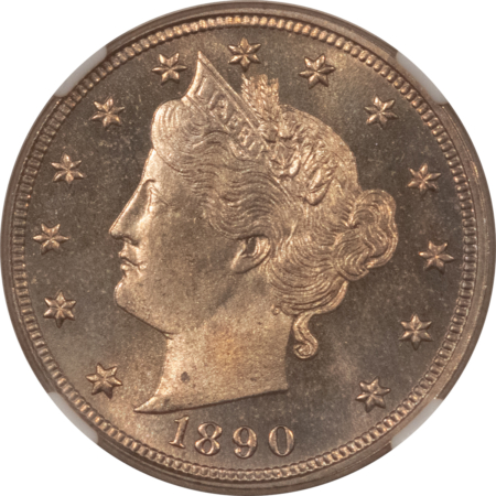 CAC Approved Coins 1890 PROOF LIBERTY NICKEL – NGC PF-64 CAMEO, CAC APPROVED, ATTRACTIVE & PQ!