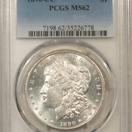 Dollars 1890-CC $1 MORGAN DOLLAR – PCGS MS-62, BLAST WHITE, CARSON CITY!