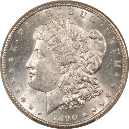 Dollars 1890-CC $1 MORGAN DOLLAR – PCGS MS-62, BLAST WHITE, CARSON CITY!