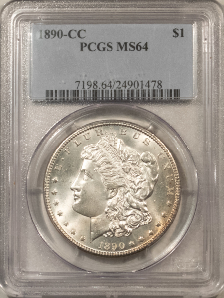 Dollars 1890-CC $1 MORGAN DOLLAR – PCGS MS-64, LOOKS 65! PREMIUM QUALITY! CARSON CITY!
