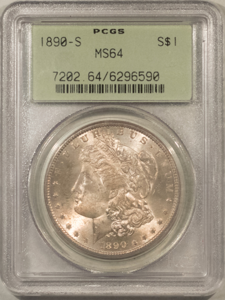 Dollars 1890-S $1 MORGAN DOLLAR – PCGS MS-64, OLD GREEN HOLDER, ORIGINAL!