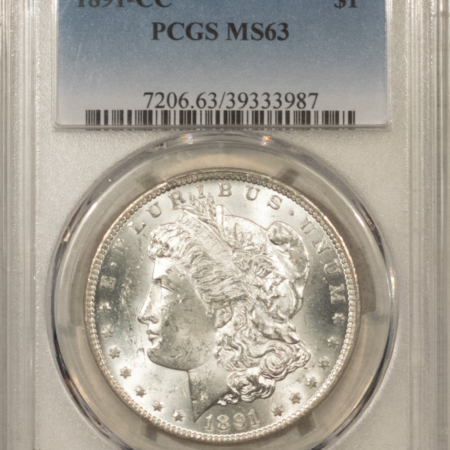 Dollars 1891-CC $1 MORGAN DOLLAR – PCGS MS-63, BLAST WHITE, CARSON CITY!