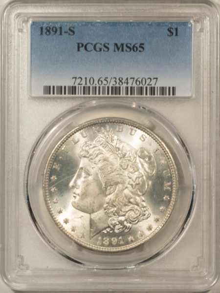 Dollars 1891-S $1 MORGAN DOLLAR – PCGS MS-65, FROSTY WHITE GEM!