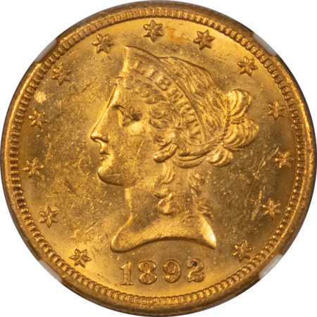 $10 1892-O $10 LIBERTY GOLD EAGLE – NGC MS-61, LUSTROUS, PQ & CAC APPROVED!