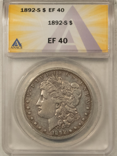 Dollars 1892-S $1 MORGAN DOLLAR – ANACS EF-40, TOUGH DATE!