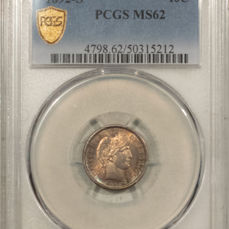 Barber Dimes 1892-S BARBER DIME PCGS MS-62, PRETTY!