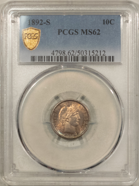 Barber Dimes 1892-S BARBER DIME PCGS MS-62, PRETTY!