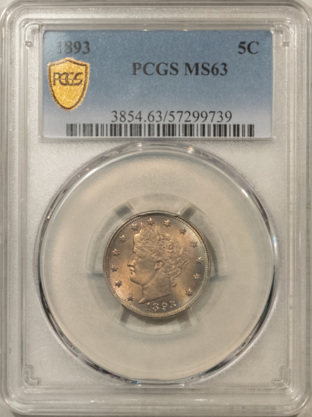 Liberty Nickels 1893 LIBERTY NICKEL – PCGS MS-63, PRETTY!
