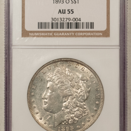 Dollars 1893-O $1 MORGAN DOLLAR – NGC AU-55, WHITE & FLASHY! TOUGH!