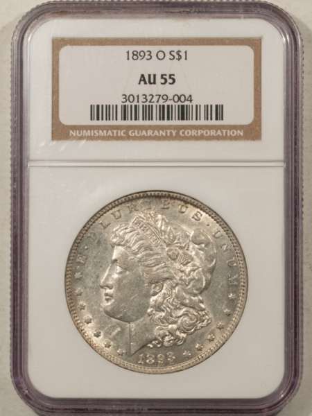 Dollars 1893-O $1 MORGAN DOLLAR – NGC AU-55, WHITE & FLASHY! TOUGH!