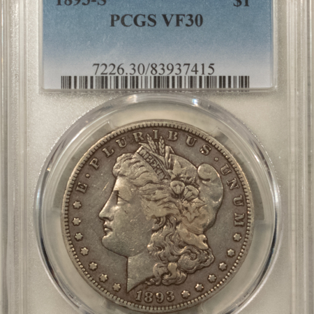 Dollars 1893-S $1 MORGAN DOLLAR – PCGS VF-30 KEY-DATE, PLEASING SURFACES STRONG DETAILS!