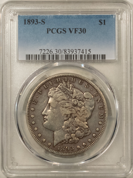 Dollars 1893-S $1 MORGAN DOLLAR – PCGS VF-30 KEY-DATE, PLEASING SURFACES STRONG DETAILS!