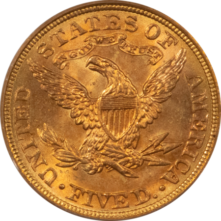 $5 1894 $5 LIBERTY GOLD HALF EAGLE – PCGS MS-63, FRESH & PREMIUM QUALITY!