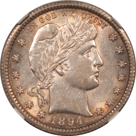 Barber Quarters 1894-O BARBER QUARTER – NGC AU-55, FLASHY!