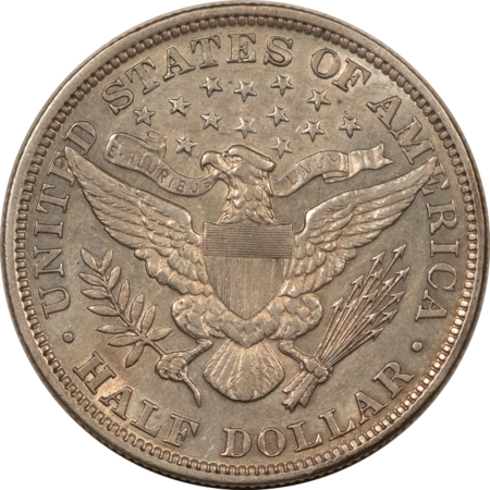 Barber Halves 1895 BARBER HALF DOLLAR – VIRTUALLY UNCIRCULATED & WELL-STRUCK BUT CLEANED!