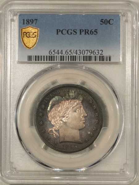 Barber Halves 1897 PROOF BARBER HALF DOLLAR – PCGS PR-65, VERY PRETTY, PQ GEM!