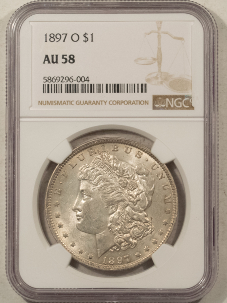 Dollars 1897-O $1 MORGAN DOLLAR – NGC AU-58, NICE! SMOOTH!