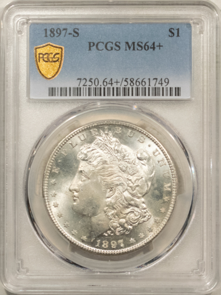 Dollars 1897-S $1 MORGAN DOLLAR – PCGS MS-64+, INTENSE LUSTER & GEM QUALITY!