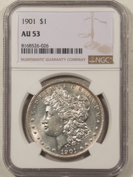 Dollars 1901 $1 MORGAN DOLLAR – NGC AU-53, WHITE & LUSTROUS! TOUGH DATE!