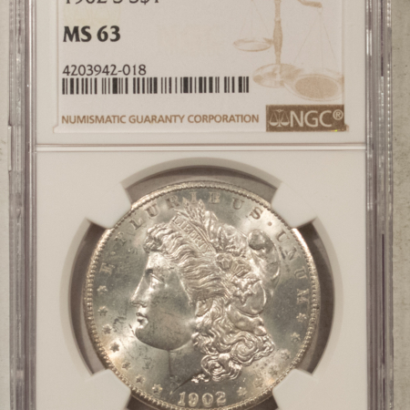 Dollars 1902-S $1 MORGAN DOLLAR – NGC MS-63, BLAST WHITE & CHOICE!