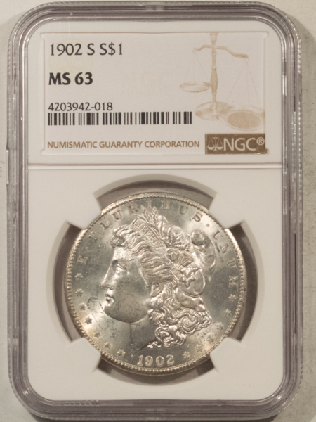 Dollars 1902-S $1 MORGAN DOLLAR – NGC MS-63, BLAST WHITE & CHOICE!