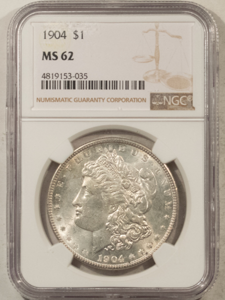 Dollars 1904 $1 MORGAN DOLLAR – NGC MS-62, WHITE