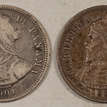 New Store Items 1904 PANAMA SILVER 10 CENTESIMOS, KM#3 LOT/2 – NICE HIGH GRADE CIRC EXAMPLES!
