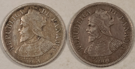 World Certified Coins 1904 PANAMA SILVER 5 CENTESIMOS, KM#2 LOT/2 – NICE HIGH GRADE CIRC EXAMPLES!