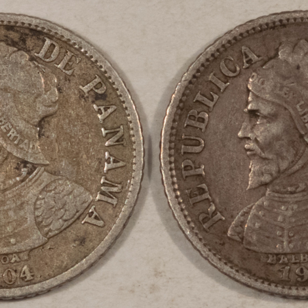 New Store Items 1904 PANAMA SILVER 5 CENTESIMOS, KM#2 LOT/2 – NICE HIGH GRADE CIRC EXAMPLES!