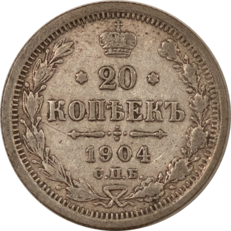 New Store Items 1904 RUSSIA SILVER 20 KOPEKS, Y-22a.1 – HIGH GRADE CIRCULATED EXAMPLE!