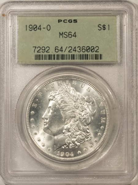 Dollars 1904-O $1 MORGAN DOLLAR – PCGS MS-64, OLD GREEN HOLDER & PREMIUM QUALITY!