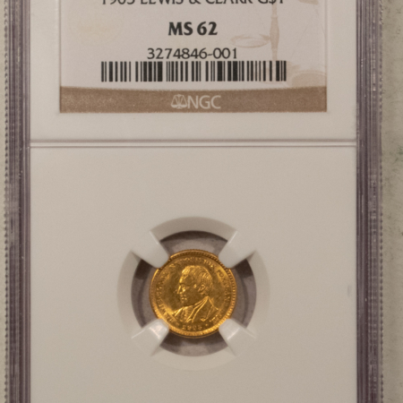 Early Commems 1905 $1 LEWIS & CLARK GOLD COMMEMORATIVE – NGC MS-62, LOOKS BETTER! PQ!