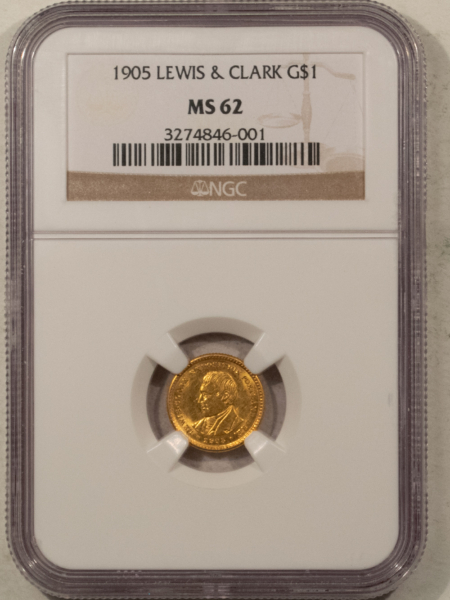 Early Commems 1905 $1 LEWIS & CLARK GOLD COMMEMORATIVE – NGC MS-62, LOOKS BETTER! PQ!
